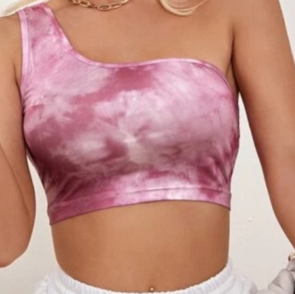 SHEIN Tops - SHEIN One shoulder tie dye crop top Sz Large